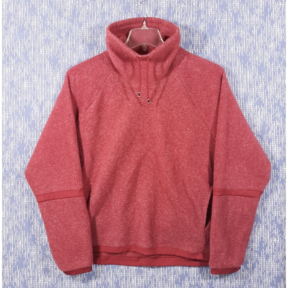Nike Fleece Sweater Womens XL Relaxed Fit Funnel Pullover Red Raglan Sleeve